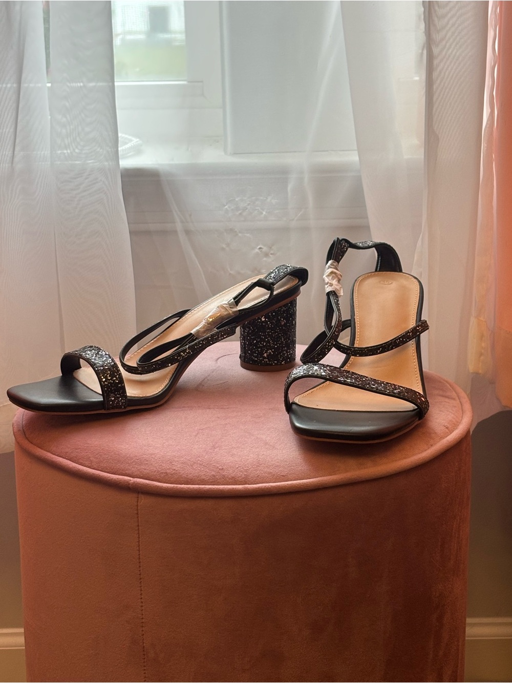 Black Glitter Block 2" Heel Sandals - NWOT, Never worn